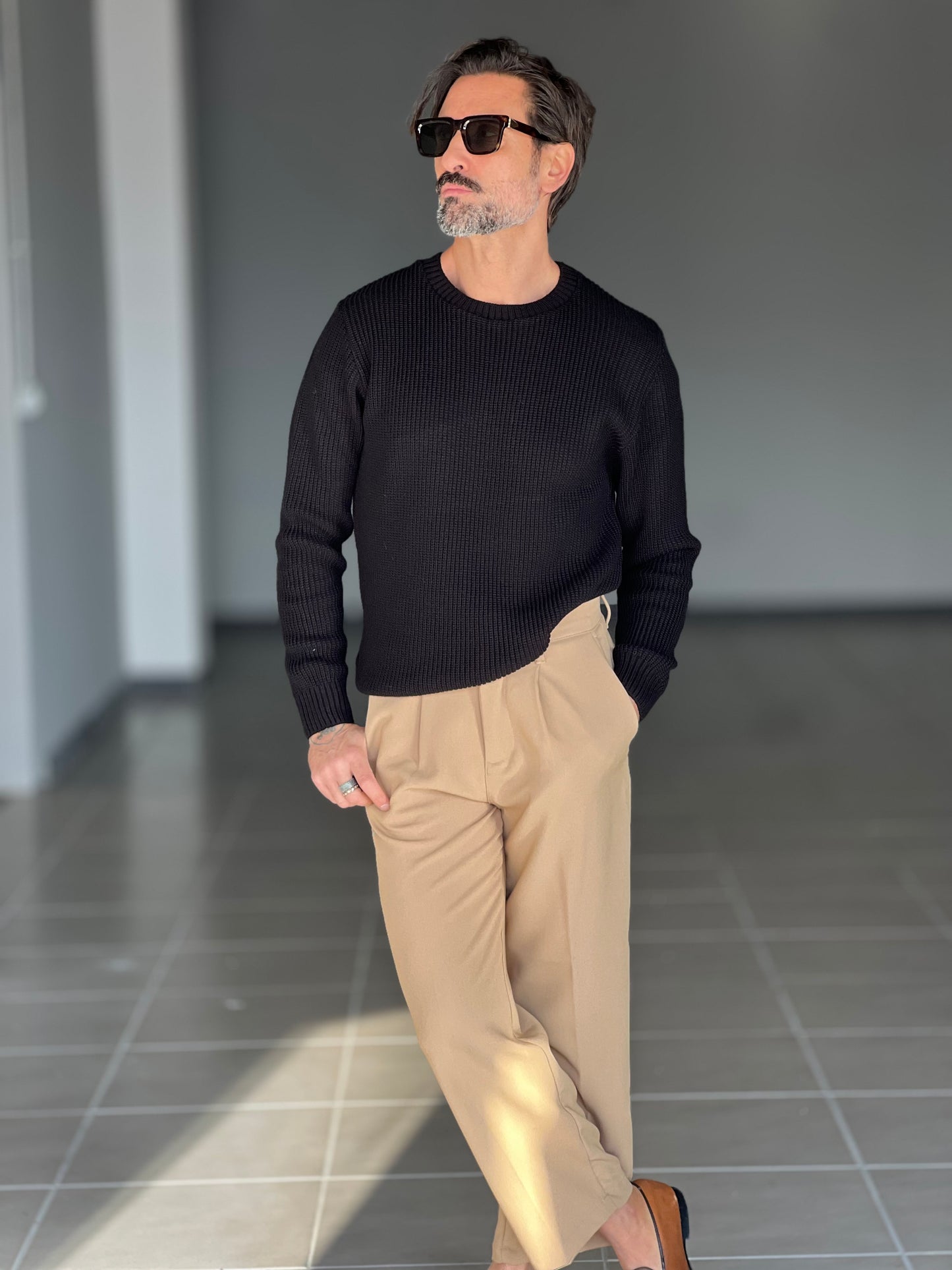 BLUE THREAD COTTON CREW NECK SWEATER