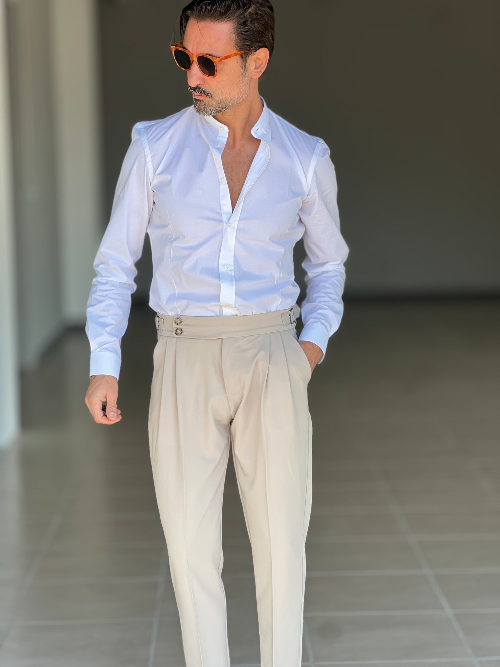 PANTALONE BEIGE VITA ALTA PINCES VISCOSA