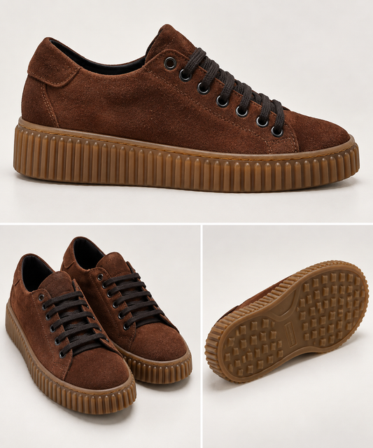 SNEAKER CAMOSCIO MORO SUOLA BRUNITA