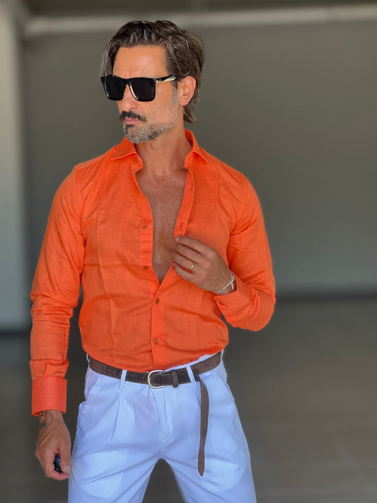 CAMICIA ARANCIO 100%LINO