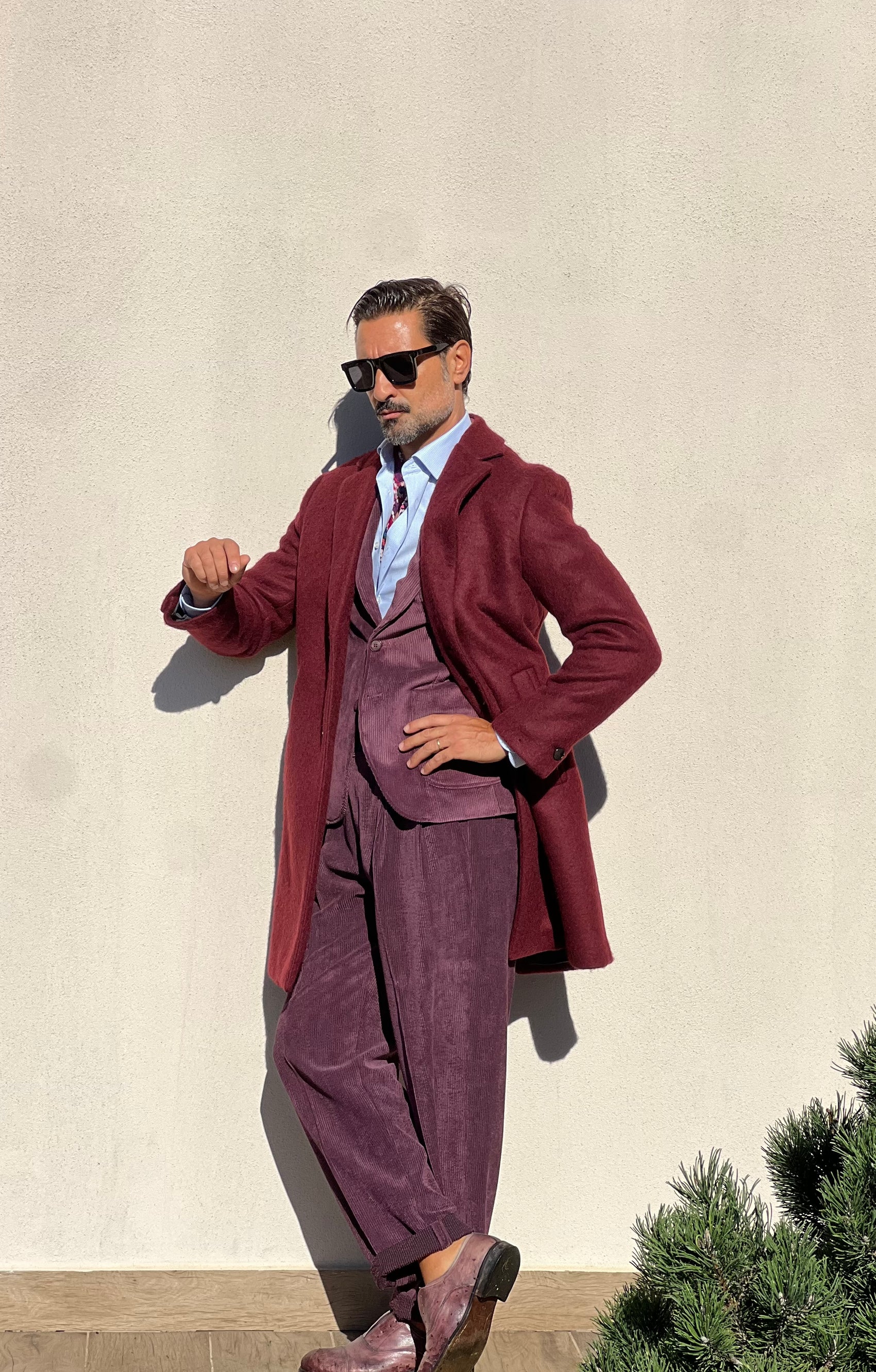 *CAPPOTTO PRUGNA LAVORAZIONE ALPACA TESSUTO LANA E MISTI ALTATENSIONE