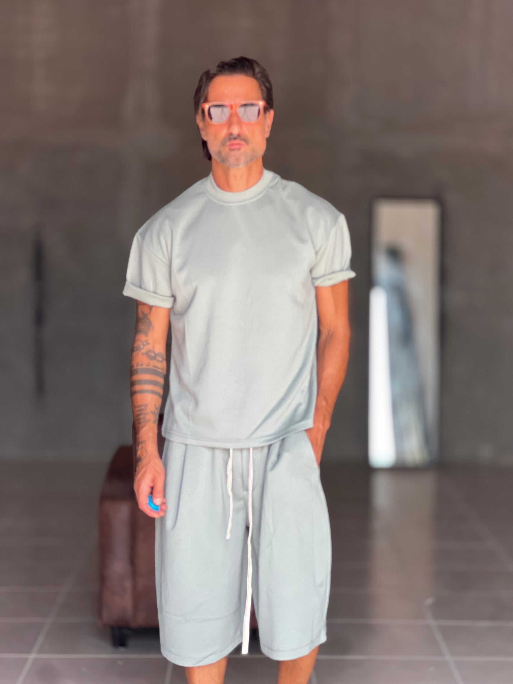 °COORDINATO  FELPA  VERDE MILITARE MAGLIA  E BERMUDA