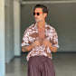 CAMICIA  STAMPA FLOREALE ROSA E MORO COLLO AMERICANO