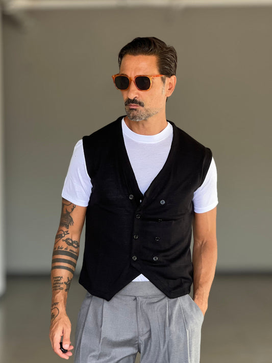 GILET MAGLIA NERO DOPPIOPETTO