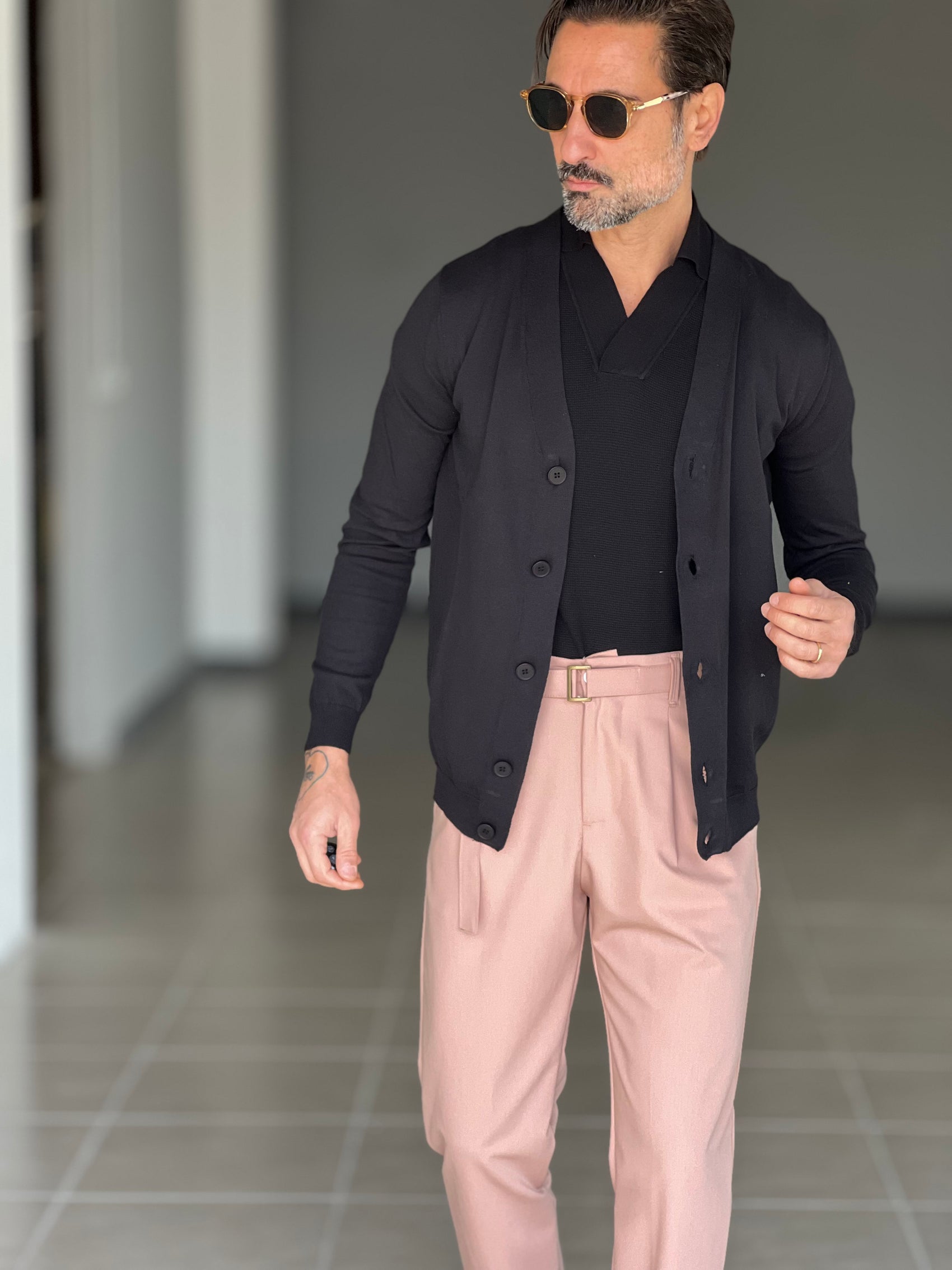 CARDIGAN RASATO  NERO COTONE