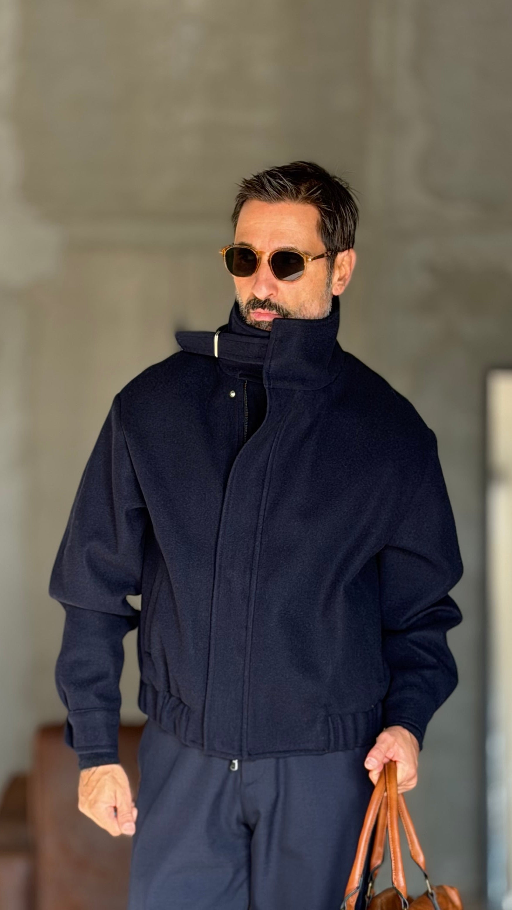 GIUBBINO BLU   PANNO COLLO SCIARPA CROP