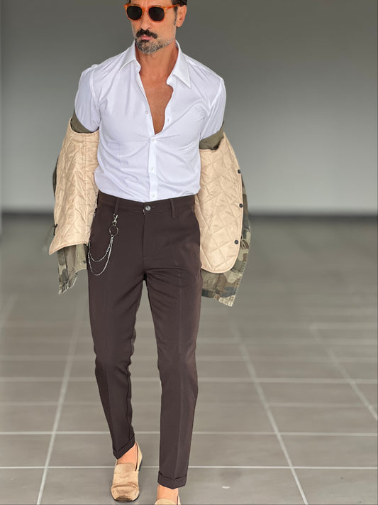 PANTALONE MORO  VISCOSA E MISTI GAMBA DRITTA TASCA AMERICA