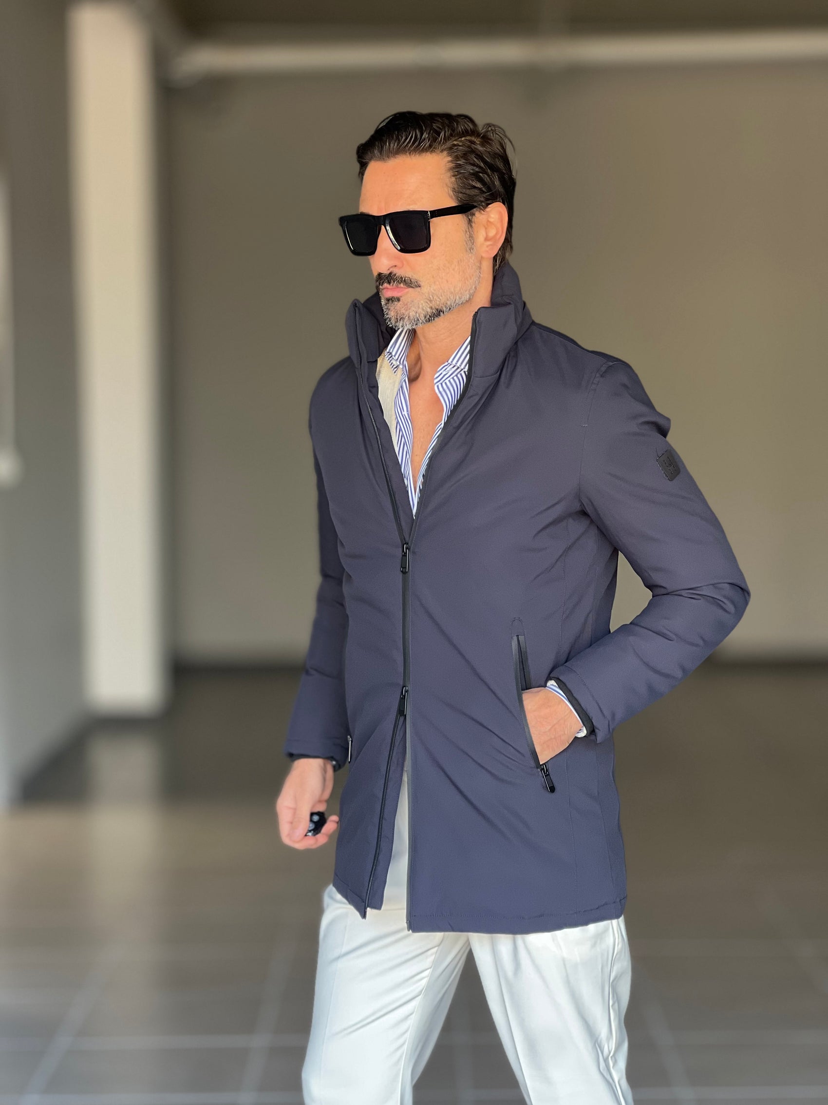 PARKA HAPPER  BLU TESSUTO TECNICO ZIP TERMOSALDATE