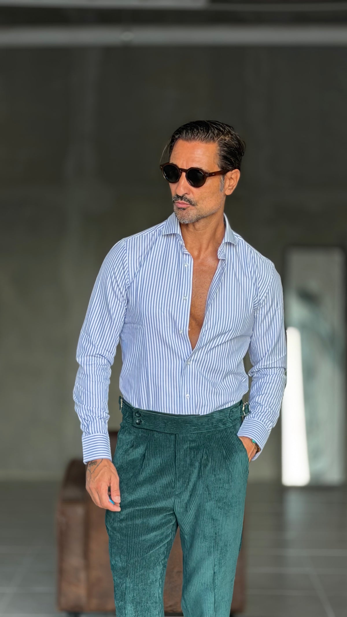 CAMICIA  DEPOT BACCHETTA BIANCA E CELSTE TESSUTO OPERATO