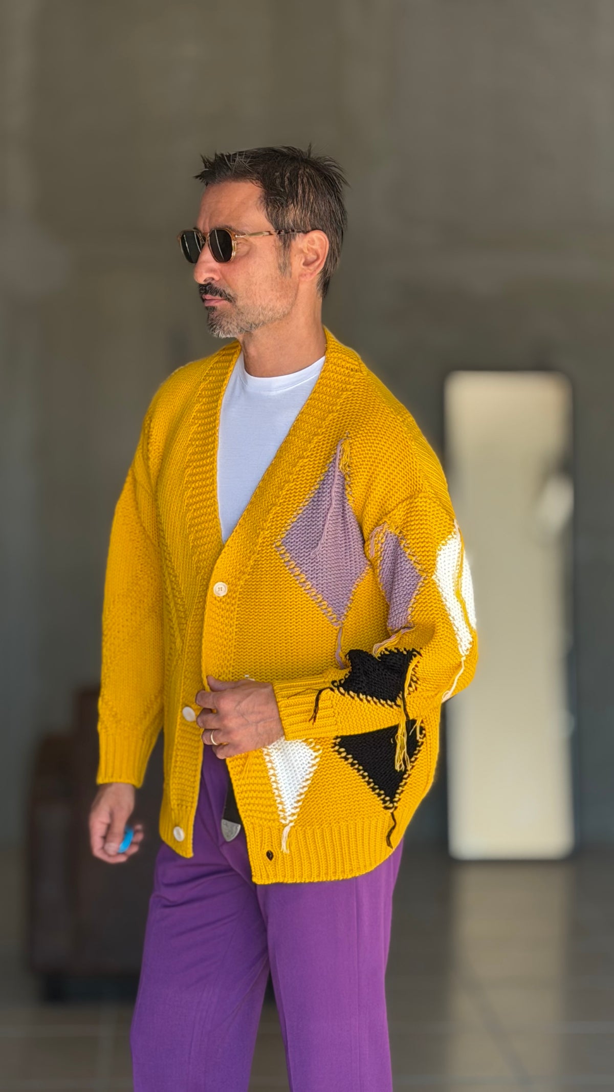 CARDIGAN GIALLO ROMBO   CROP  FIT  PESANTE