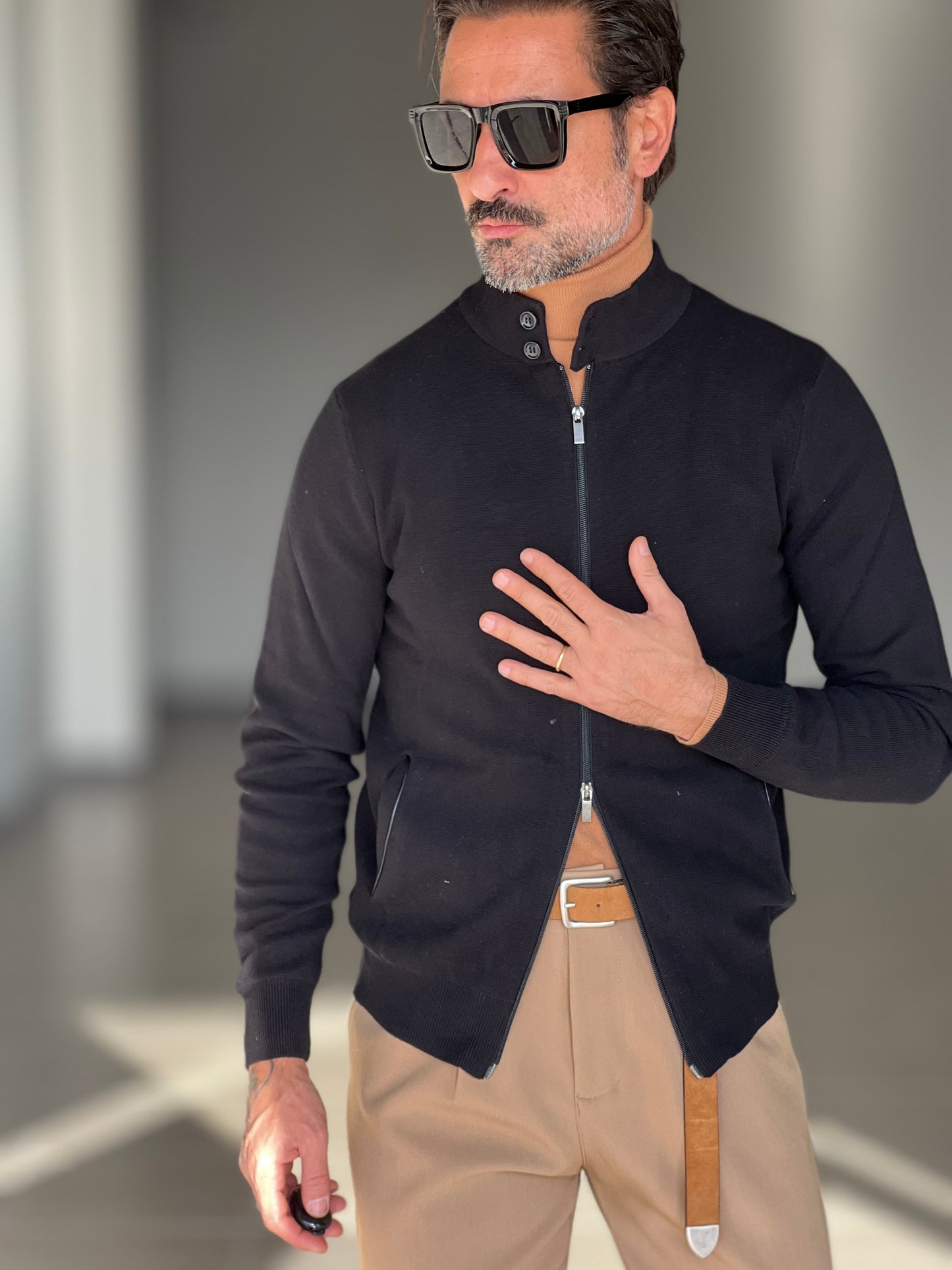 BEIGE COTTON OPEN CARDIGAN