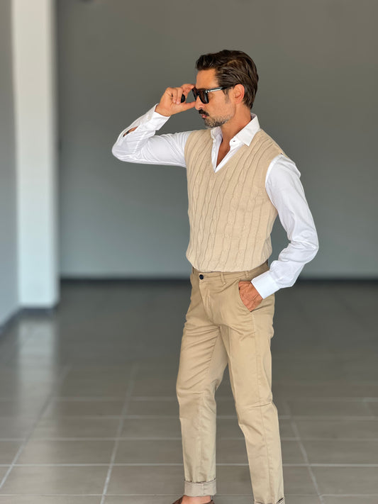 GILET  MAGLIA  CAMMELLO  TRECCIA INGLESE