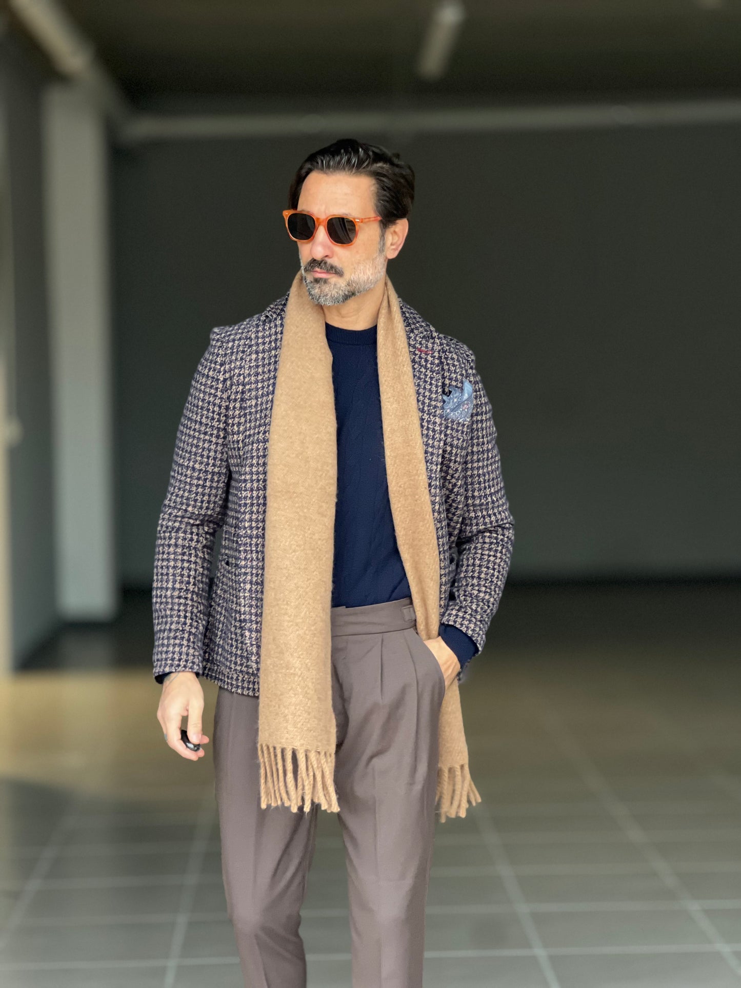 MAGLIA GIRO  BLU  LANA E CASHEMERE TRECCIA PICCOLA