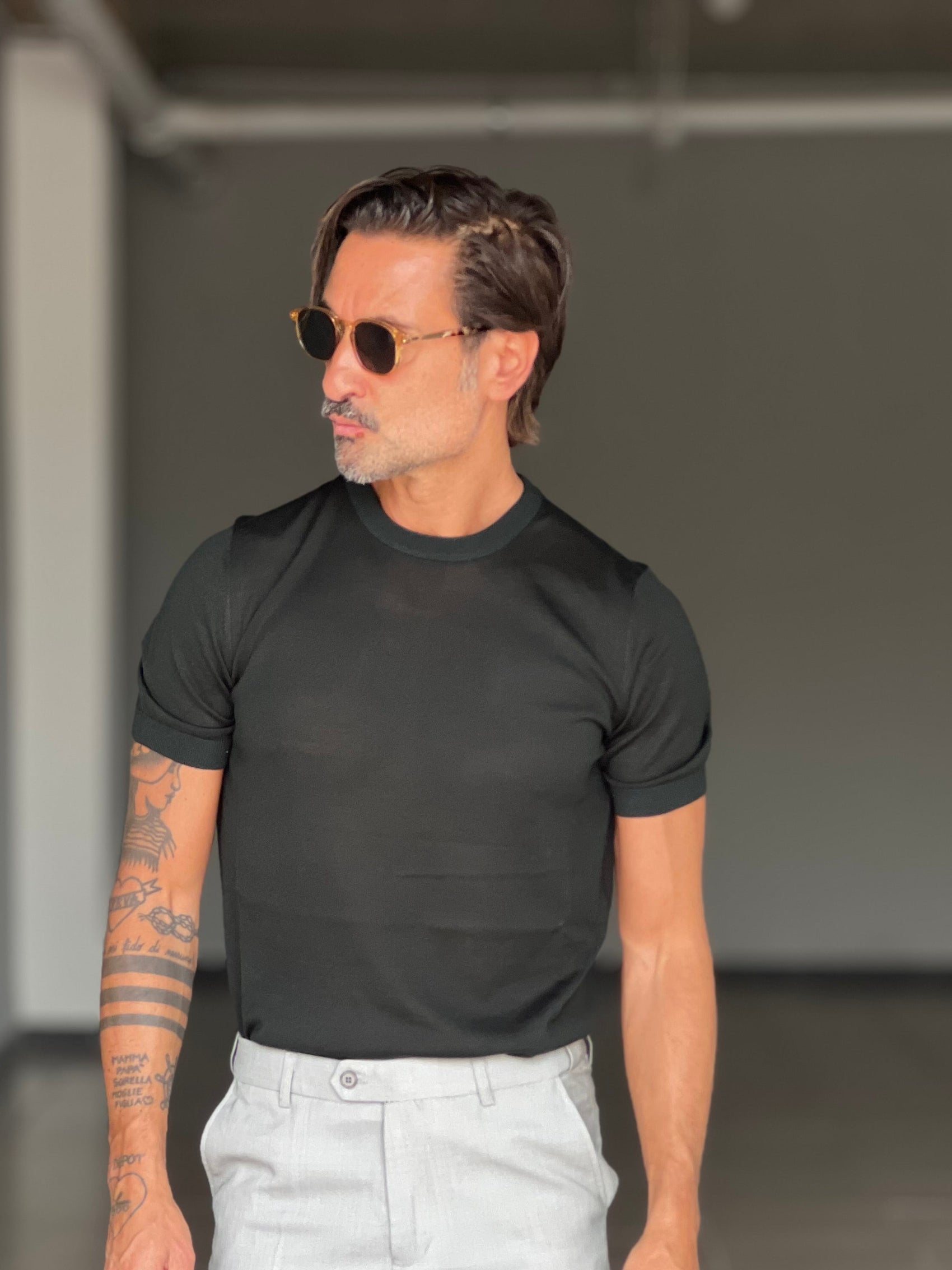 MAGLIA  GIRO VERDE MILITARE  FILO COTONE MISTO SETA