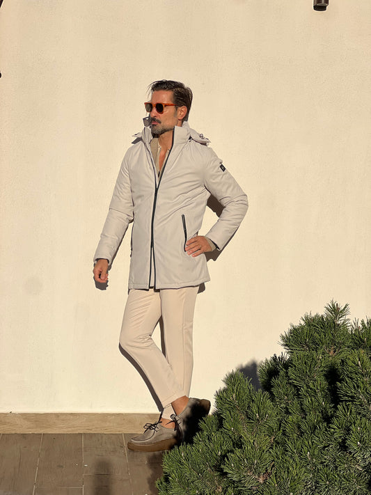 PARKA HAPPER  ECRU'  TESSUTO TECNICO ZIP TERMOSALDATE