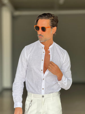 CAMICIA COREANA BIANCA MISTO LINO  BL11