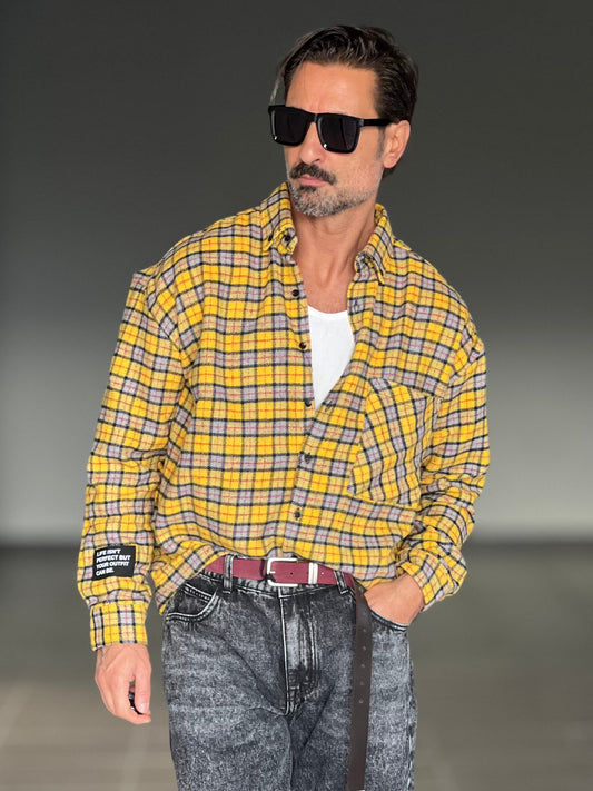 CAMICIA FLANELLA TARTAN GRIGIA E GIALLA