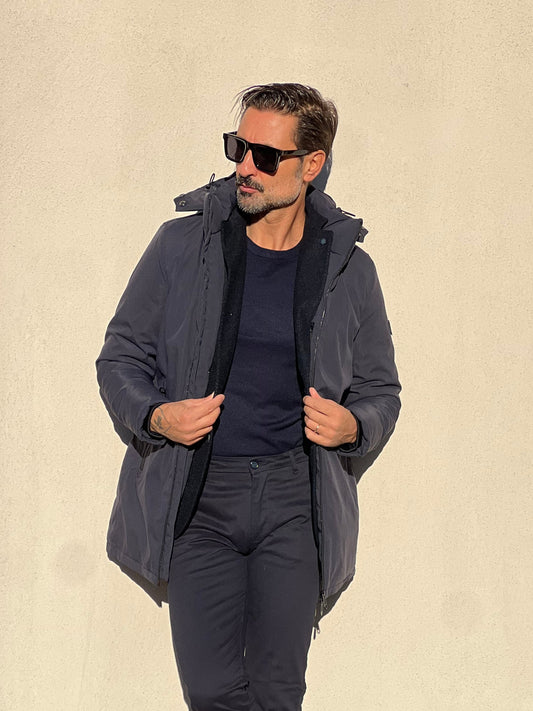PARKA HAPPER  BLU TESSUTO TECNICO ZIP TERMOSALDATE