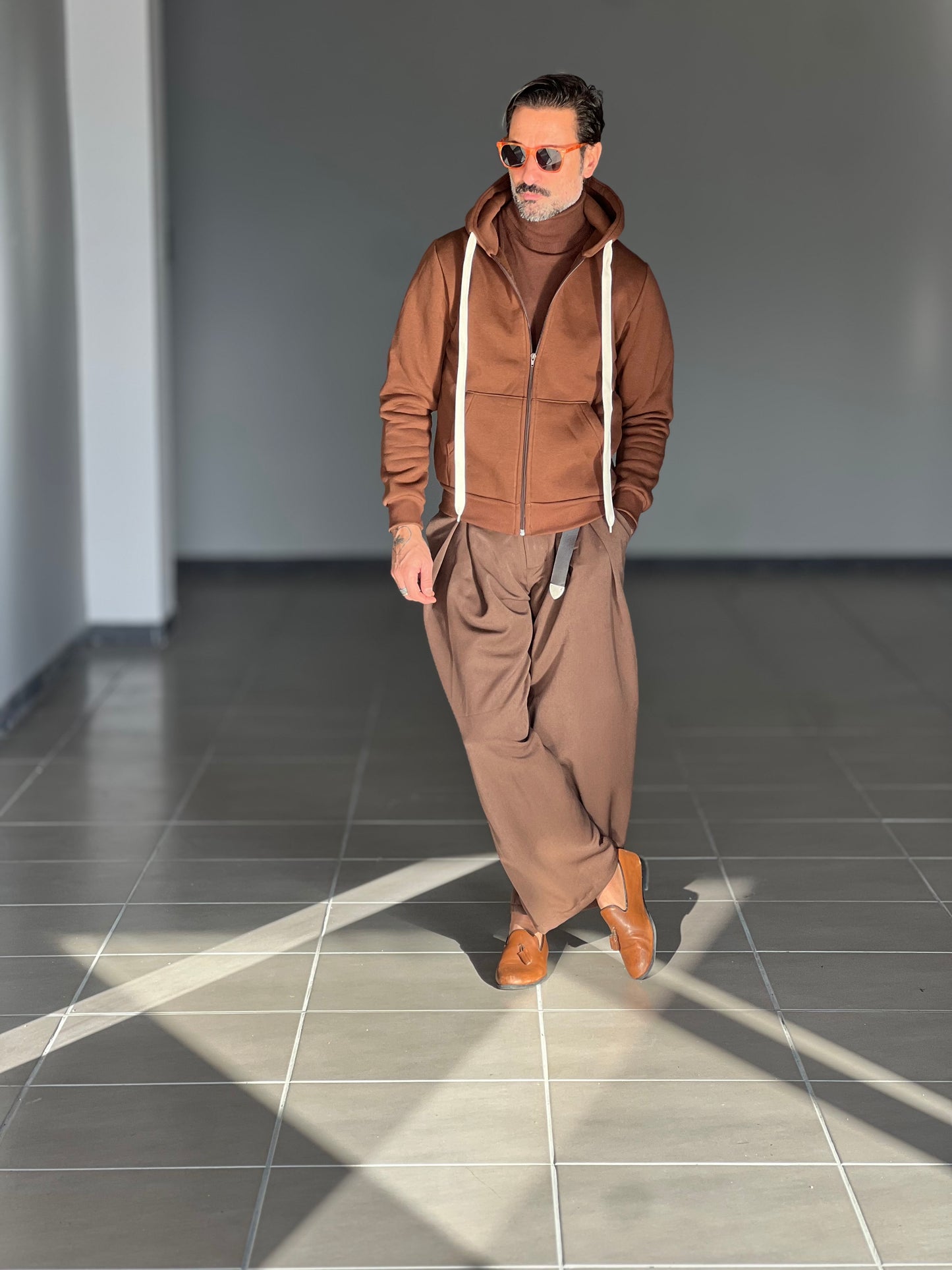 FELPA MARRONE  DOPPIATA ZIP