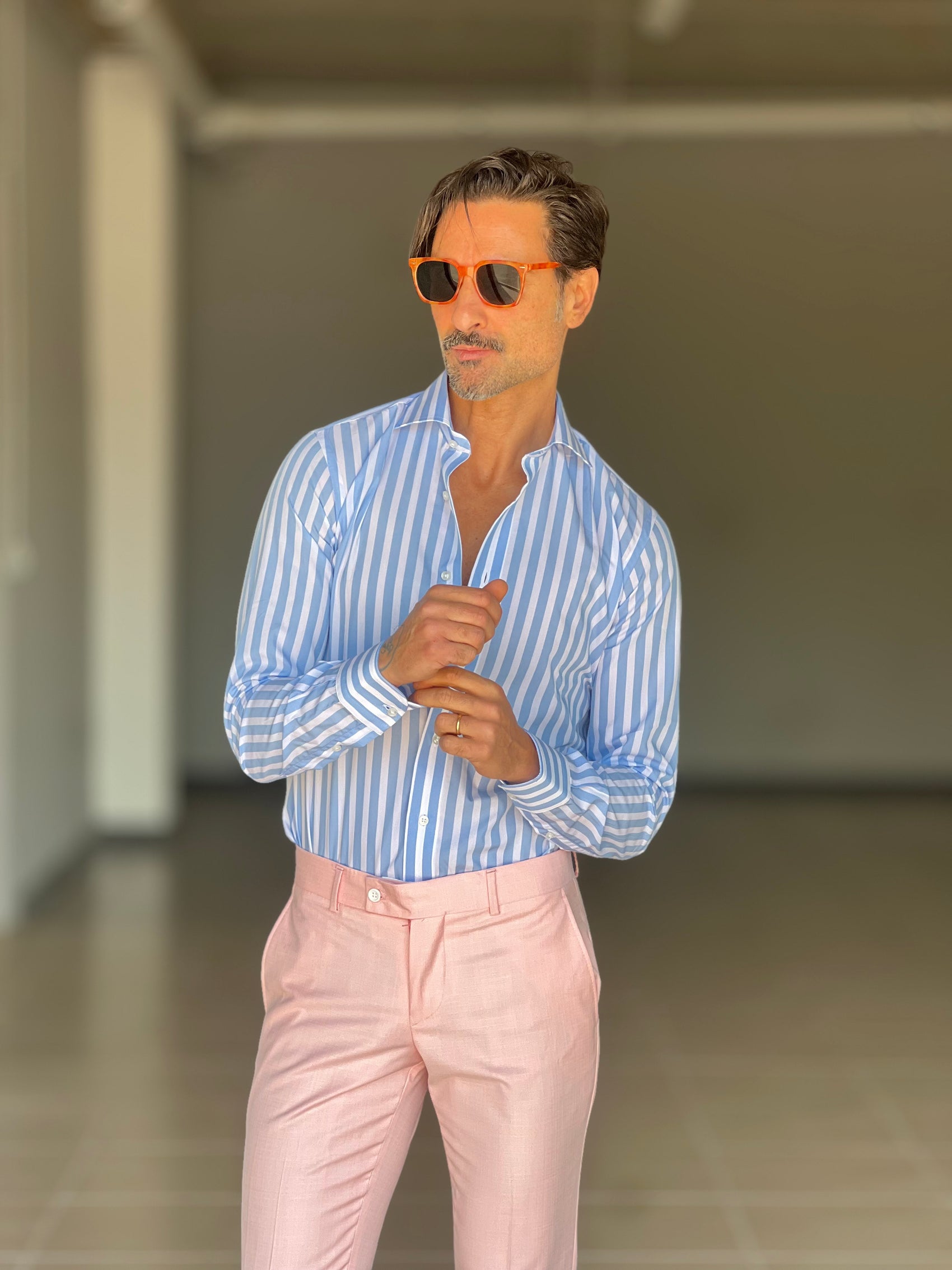 CAMICIA DEPOT BACCHETTA GRANDE CELESTE   COLLO PICCOLO POPELINE  DI COTONE DOPPIORITORTO