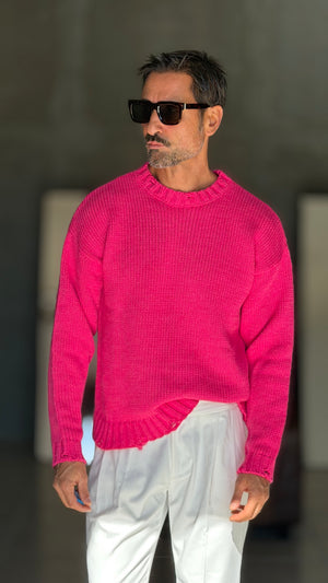 PULLOVER ROSA   OVERFIT TESSUTO  MISTO EFFETTO SHETTLAND