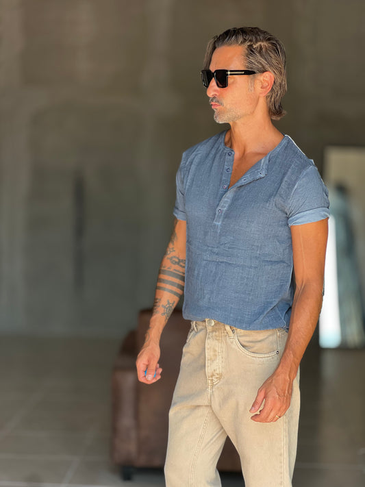 T SHIRT SERAFINO DENIM MISTO LINO