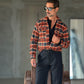 CAMICIA  FLANELLA QUADRO ARANCIO NERO STAMPA SPALLE 1003