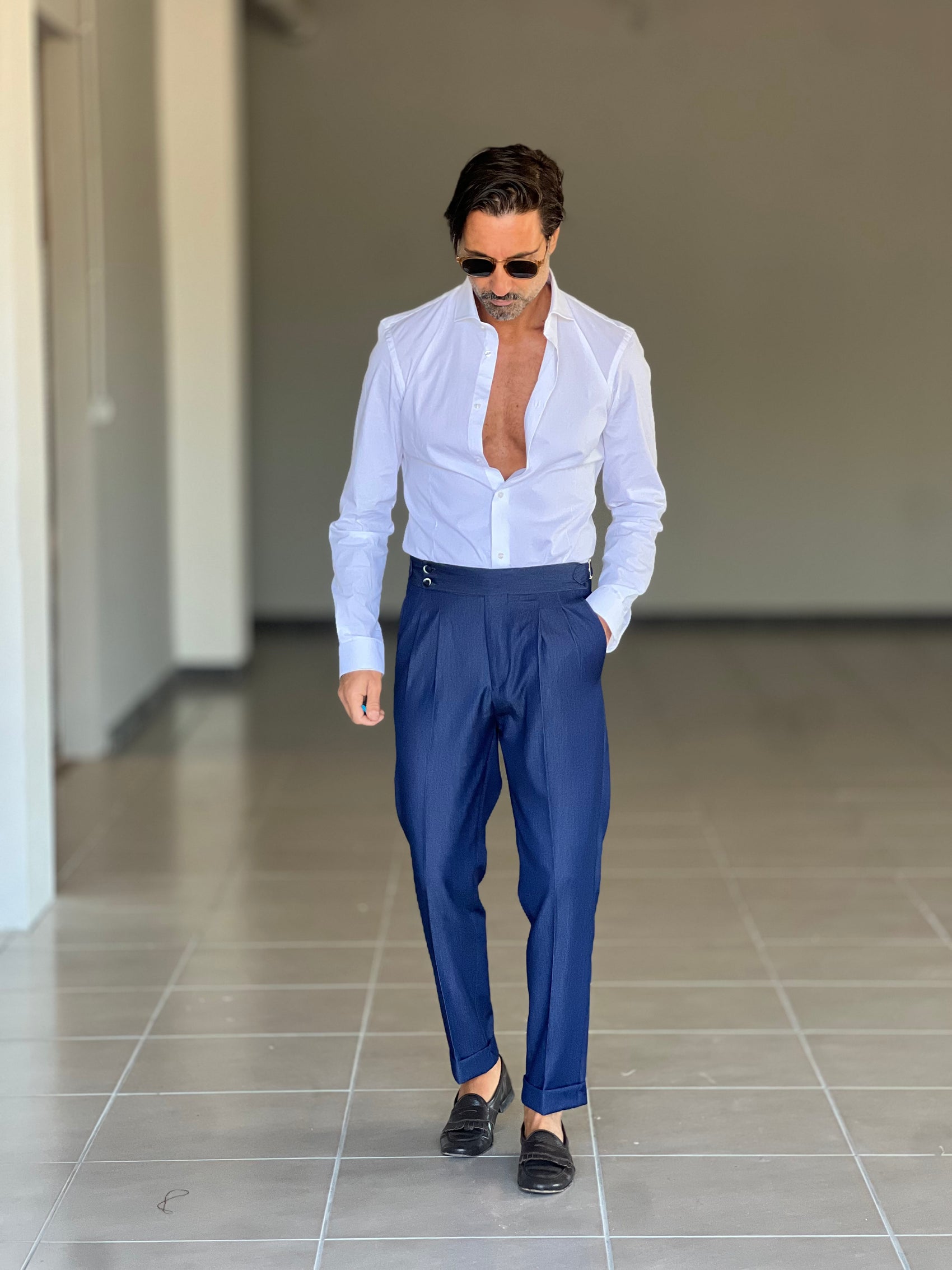 WHITE VISCOSE TROUSERS WITH REGULAR BOTTOM
