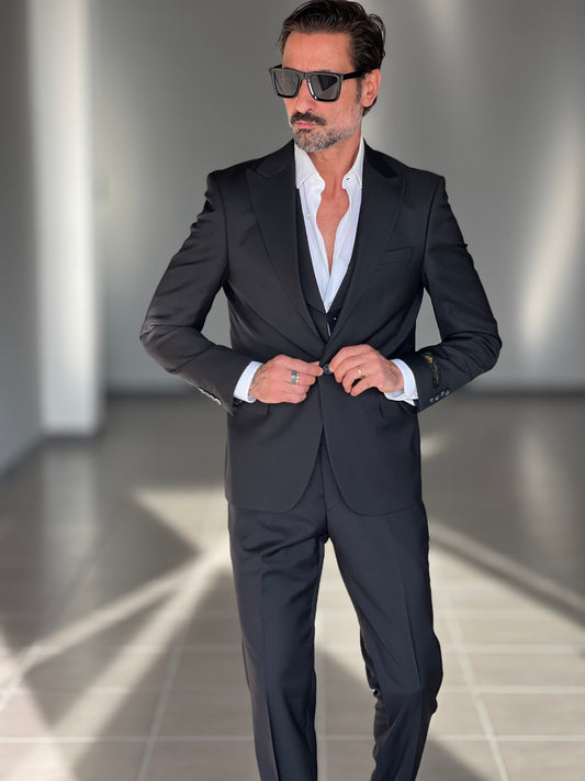 ABITO LANA E MISTI NERO 3 PEZZI GILET