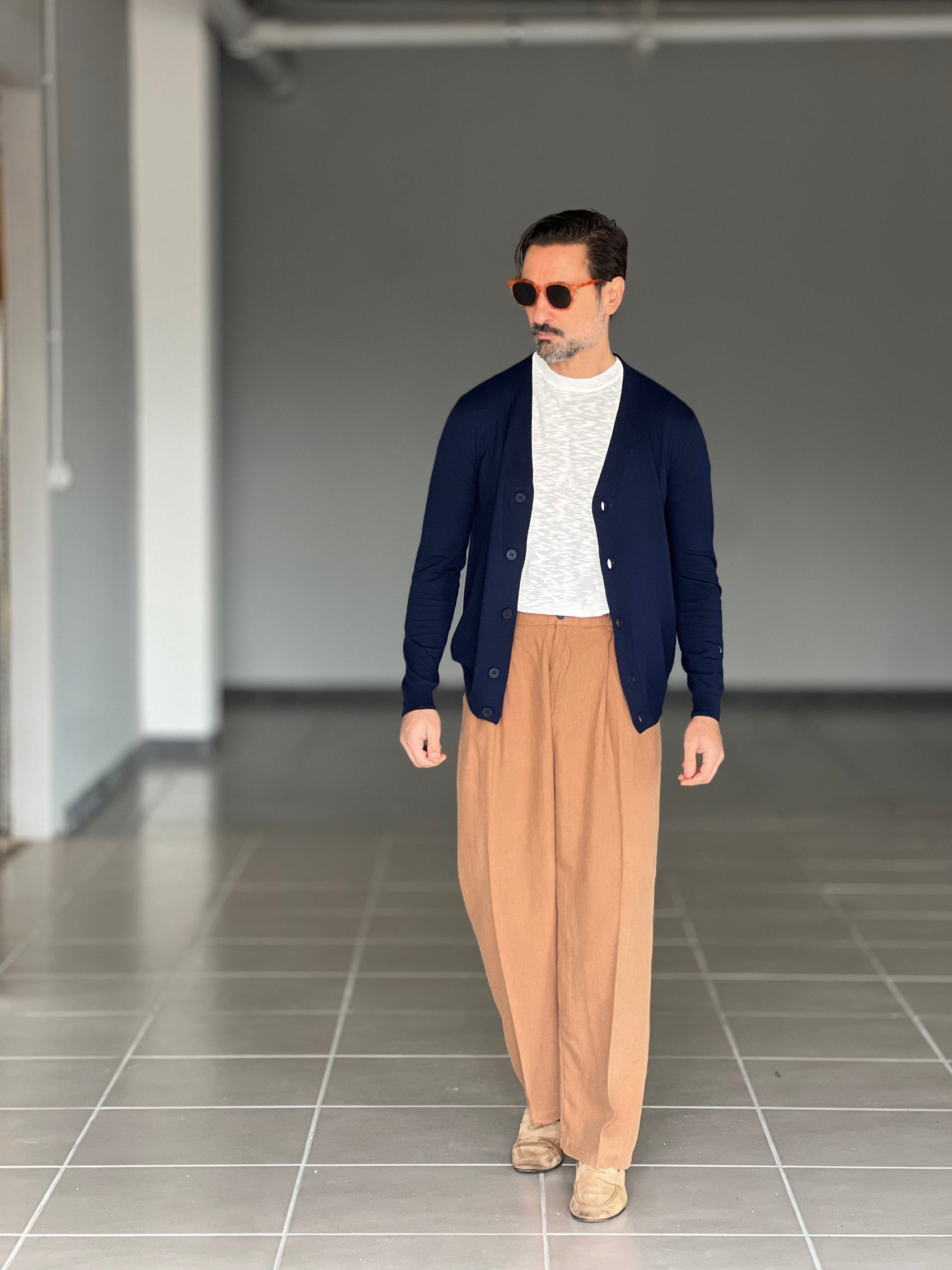 CARDIGAN RASATO BLU  COTONE