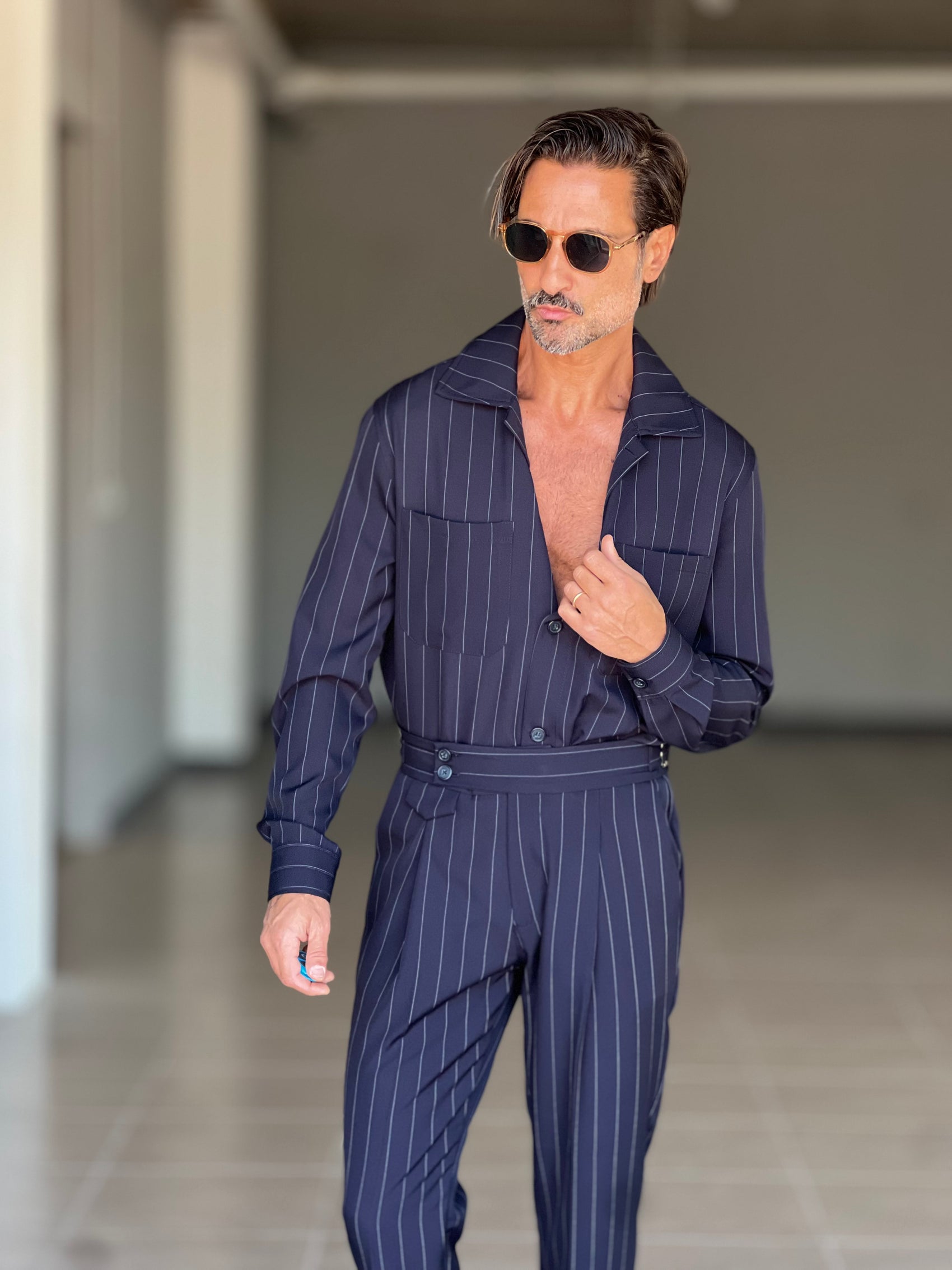FILLJACKET BLU GESSATO RIGA LARGA  VISCOSA OVER FIT 0302 ABBINABILE  AL PANTALONE GESSATO  BLU GESSSATO RIGA LARGA 00302 (Copia)