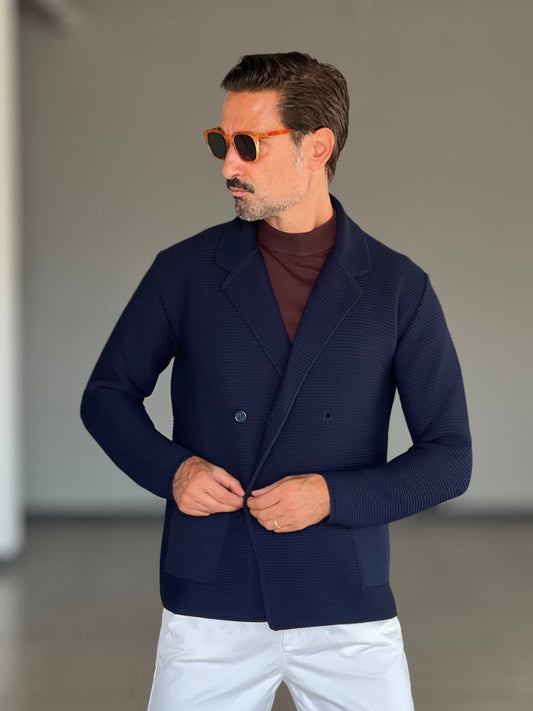 CARDIGAN BLU  GIACCA DOPPIOPETTO  NIDO D'APE