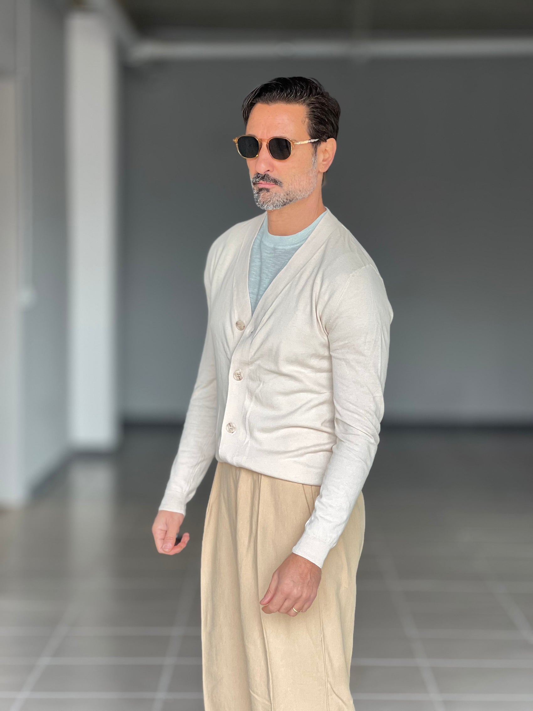 CARDIGAN RASATO BEIGE COTONE