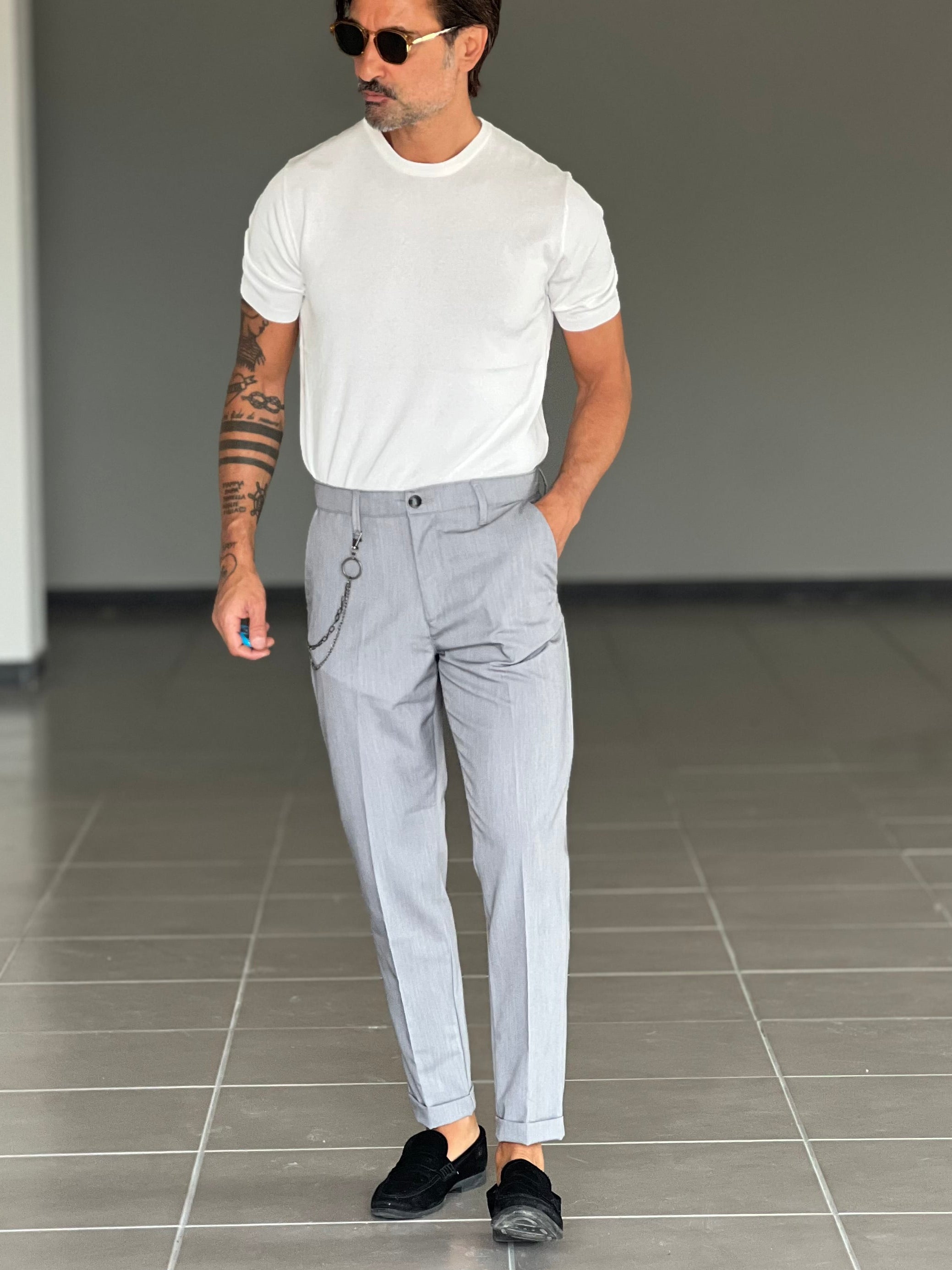 WHITE VISCOSE TROUSERS WITH REGULAR BOTTOM