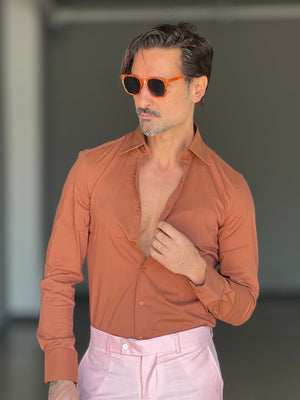 CAMICIA MATTONE POPELINE DI COTONE STRECH