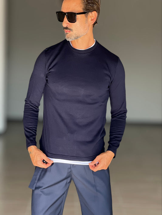 MAGLIA  2 FILI BLU INSERTO T SHIRT BIANCA