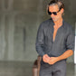CAMICIA COREANA NERA  LINO
