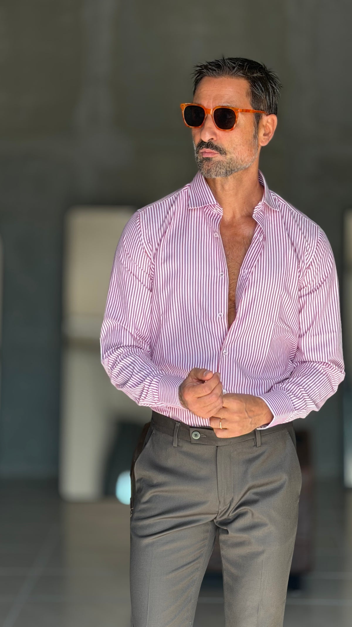 CAMICIA MILLERIGHE ROSSA STRETCH POPELINE DI COTONE 344