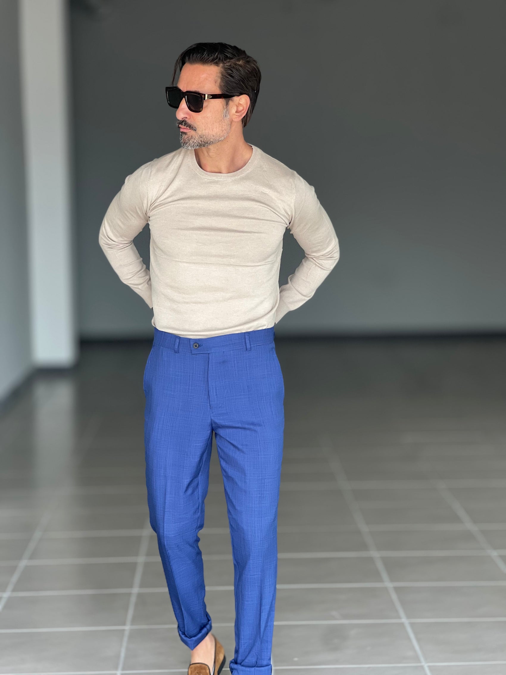 MAGLIA  GIRO CAMMELLO FILO COTONE RASATO