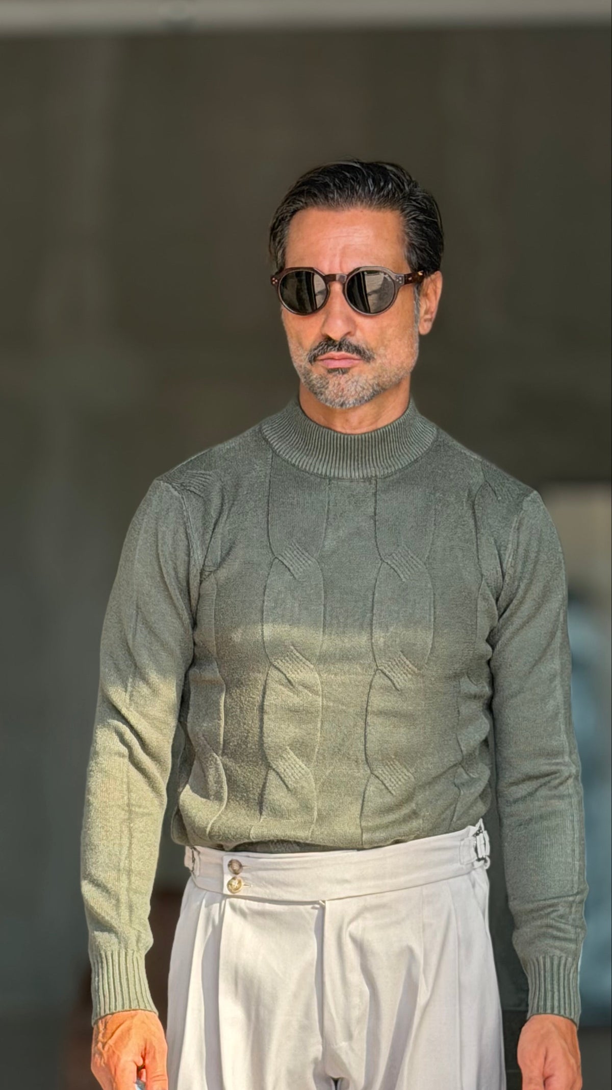 PULLOVER VERDE  MEZZO COLLO TRECCIA VISCOSA