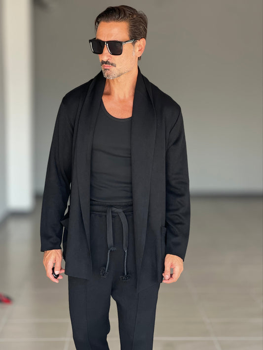 CARDIGAN NERO MAXI SCIALLATO XAGON