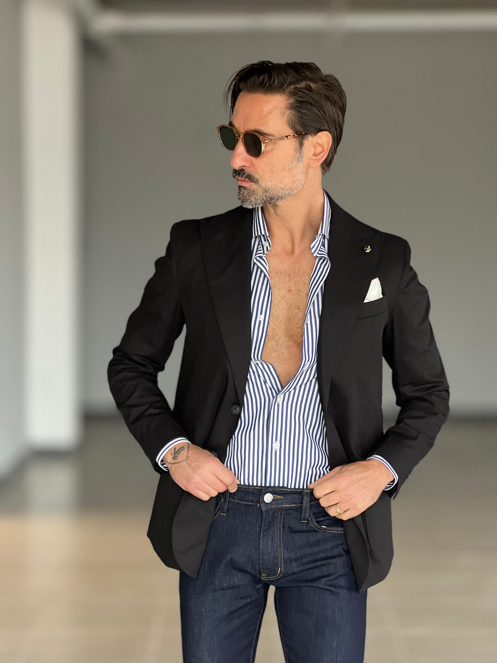 CAMICIA DEPOT  BACCHETTA  BLU E BIANCA  COTONE DOPPIO RITORTO