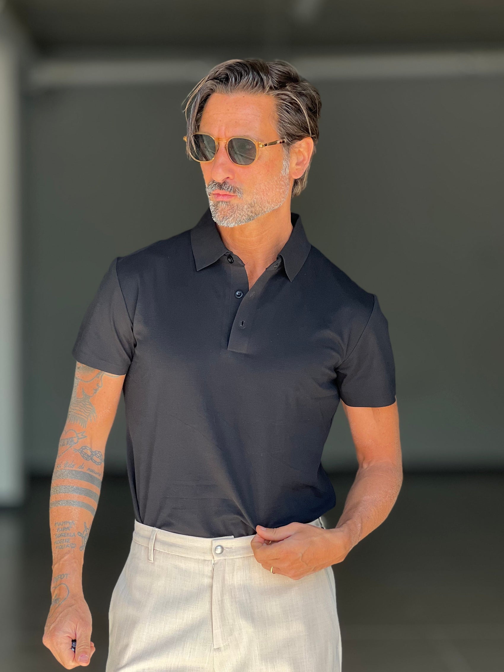 POLO NERO   TESSUTO MODAL RASATO TELAMIRA