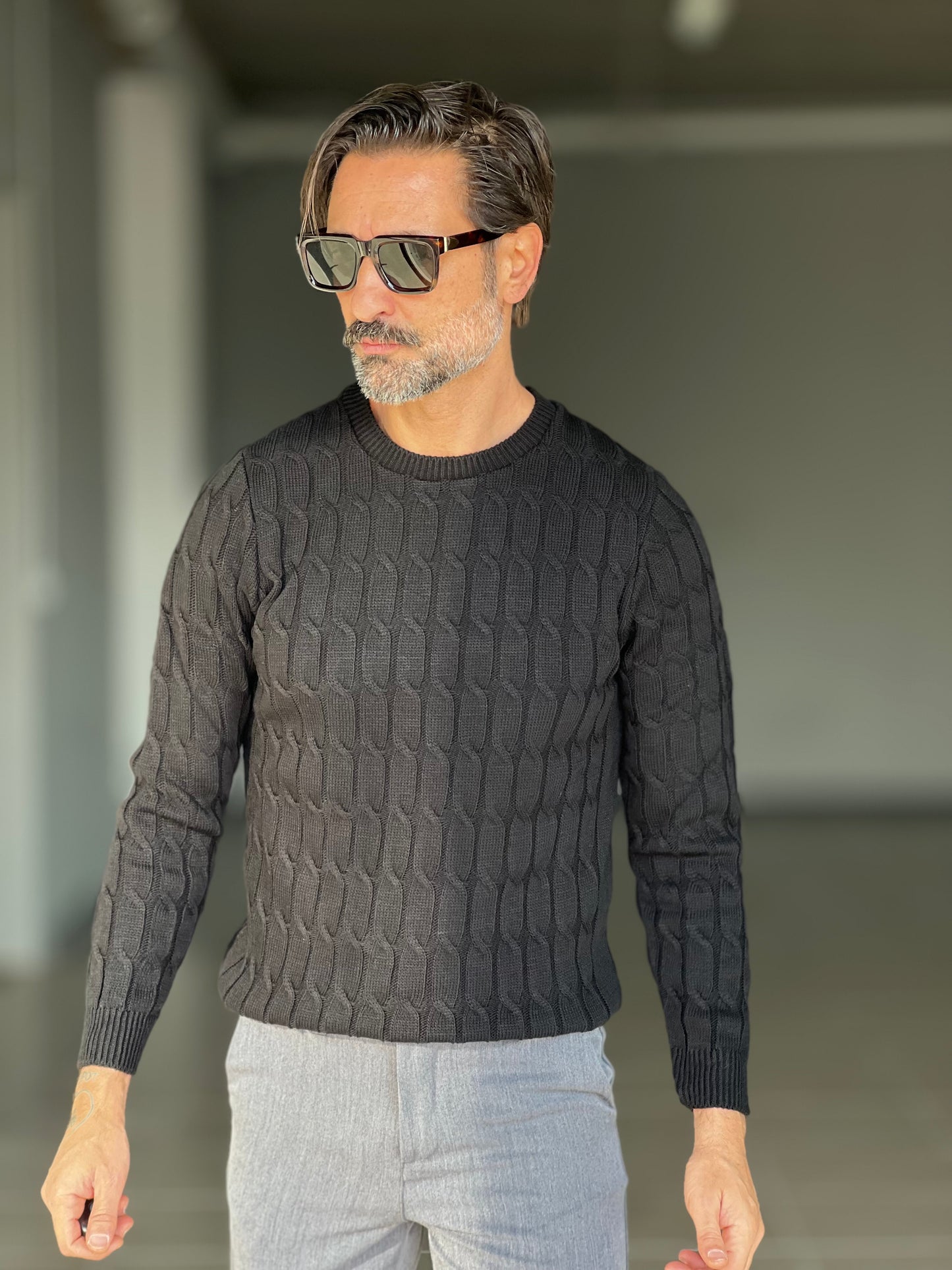 BLUE THREAD COTTON CREW NECK SWEATER