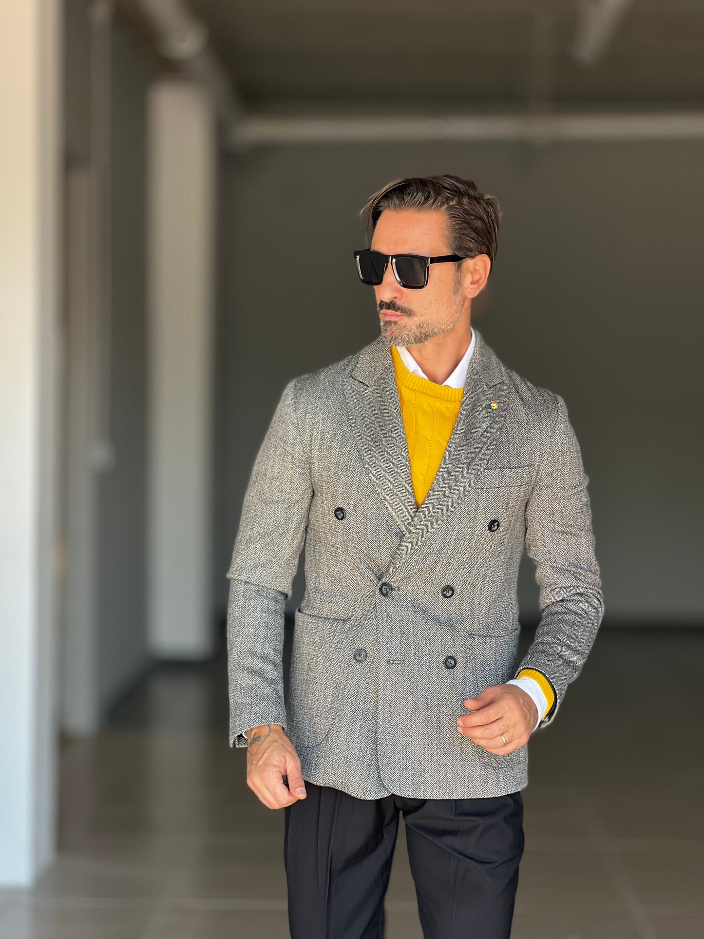 GIACCA PANNO TWEED  MICROFANTASIA GRIGIA  DOPPIOPETTO