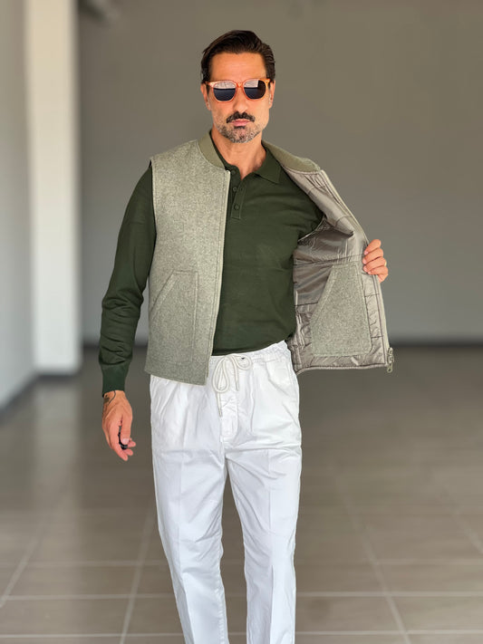 GILET  VERDE  PANNO E PIUMINO REVERSIBILE