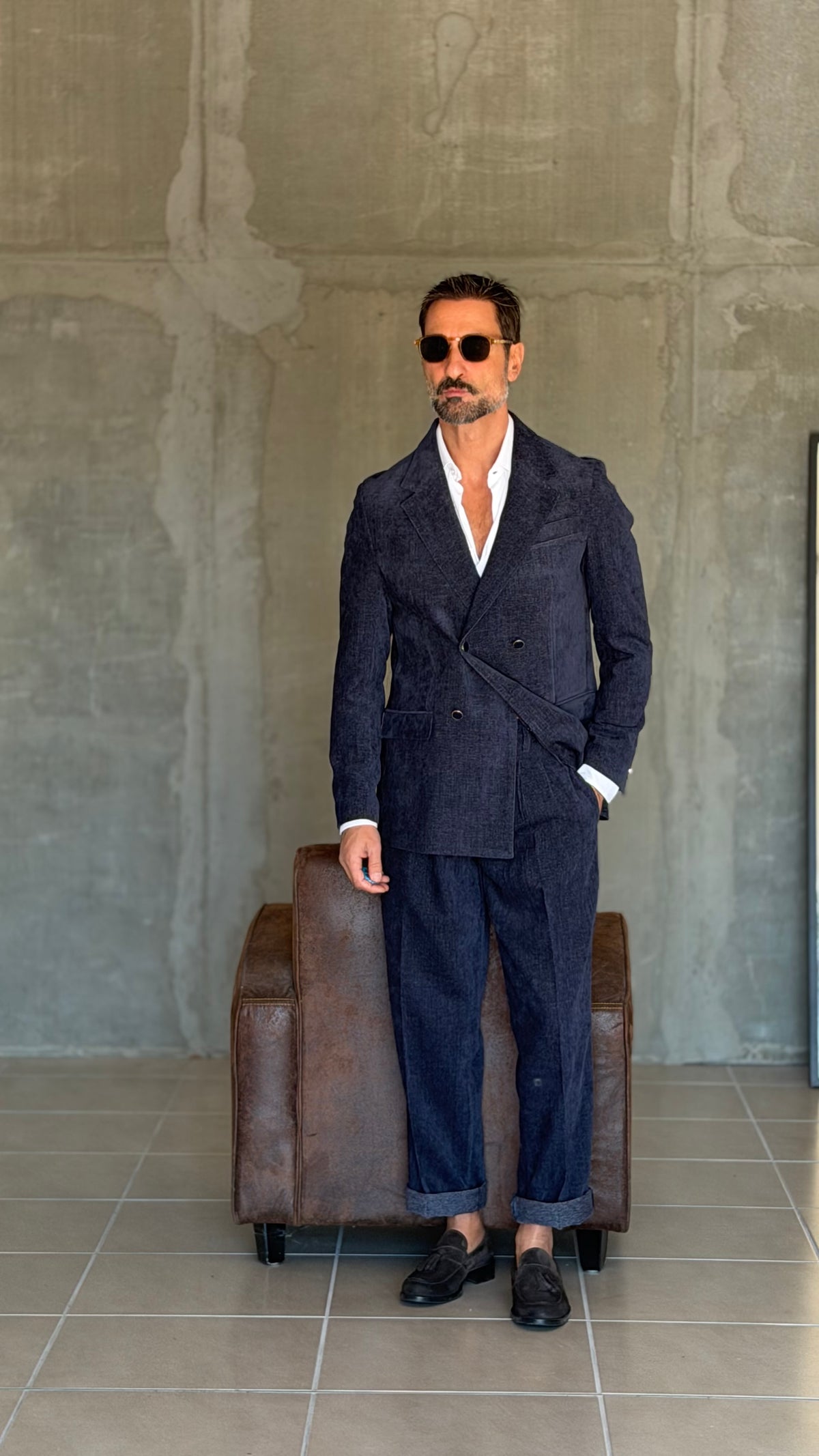 ABITO  BLU VELLUTO LISCIO DOPPIOPETTO PANTALONE FONDO REGULAR PETRO' 1060