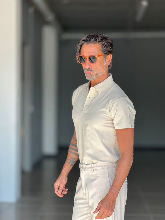 POLO BEIGE   TESSUTO MODAL RASATO TELAMIRA