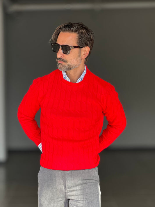 BLUE THREAD COTTON CREW NECK SWEATER