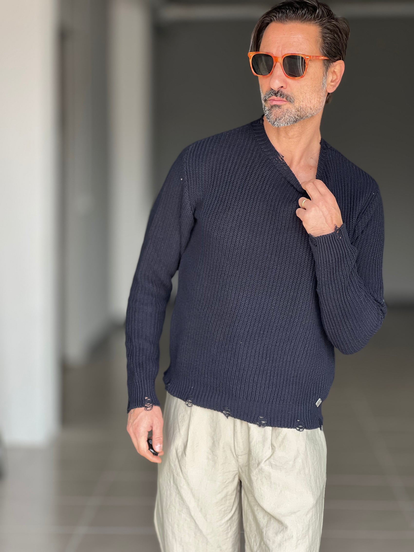 MAGLIA  BLU NAVY  GIROCOLLO COSTA INGLESE BL11